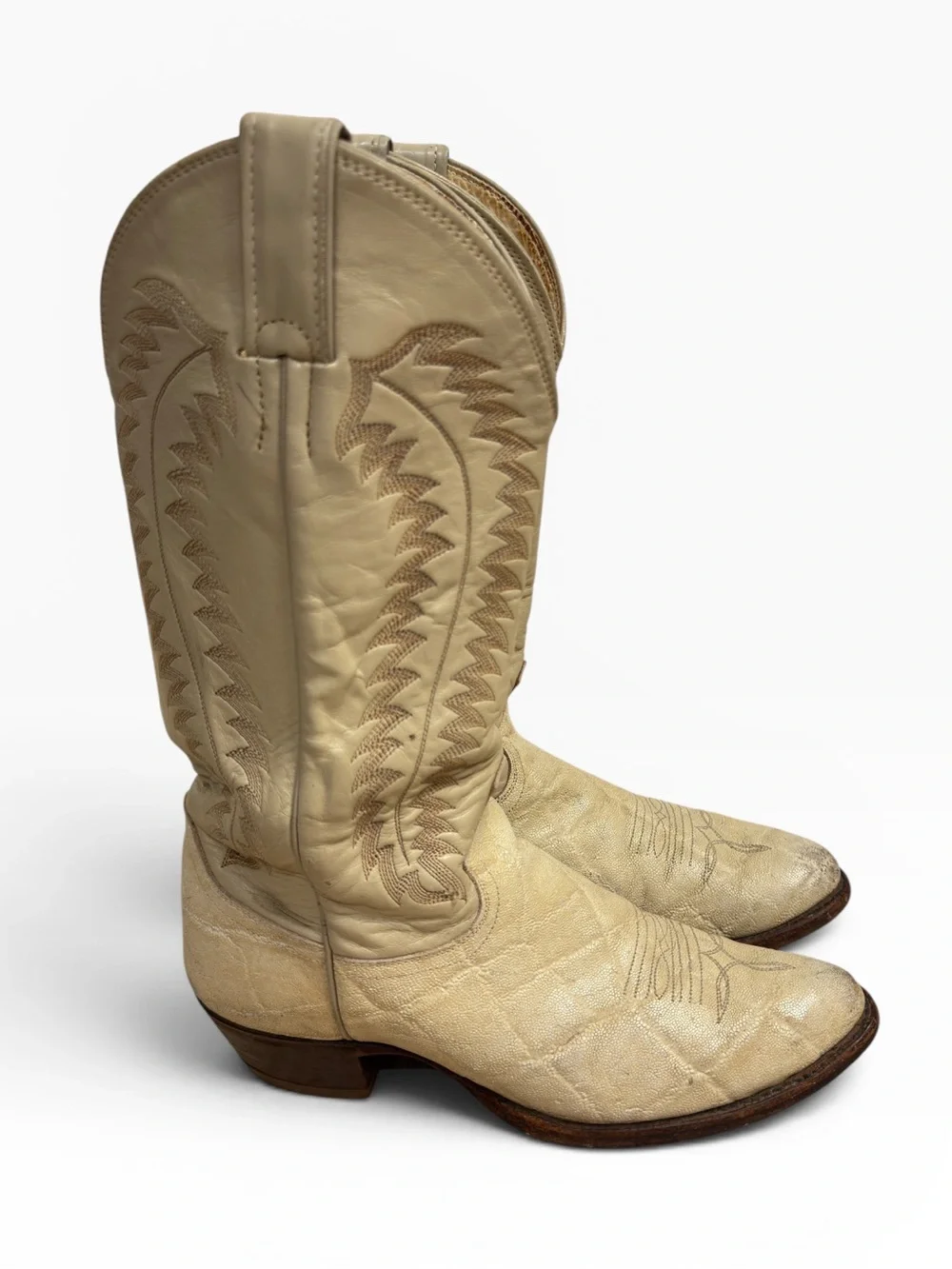 Justin Leather Western Cowboy Boots Beige Elephant Hide Vintage Mens Size 8